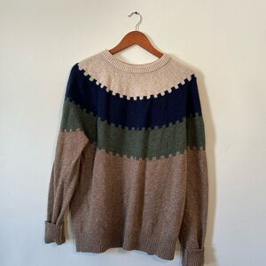 J. Crew Men's Colorblock Crewneck Merino Wool Sweater - Beige, Olive, Navy